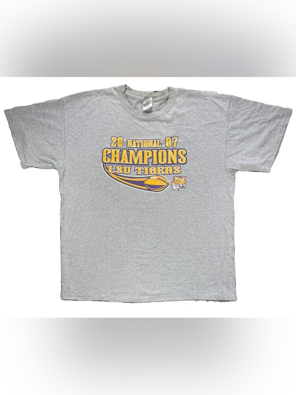LSU Tigers 2007 National Champions T Shirt Men's XL Gray Vintage Y2K Football
